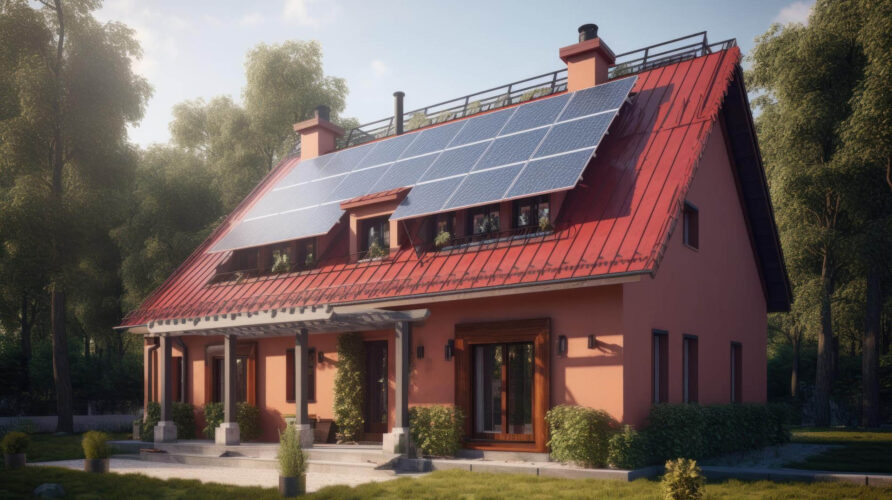 Solar panels on building rooftop